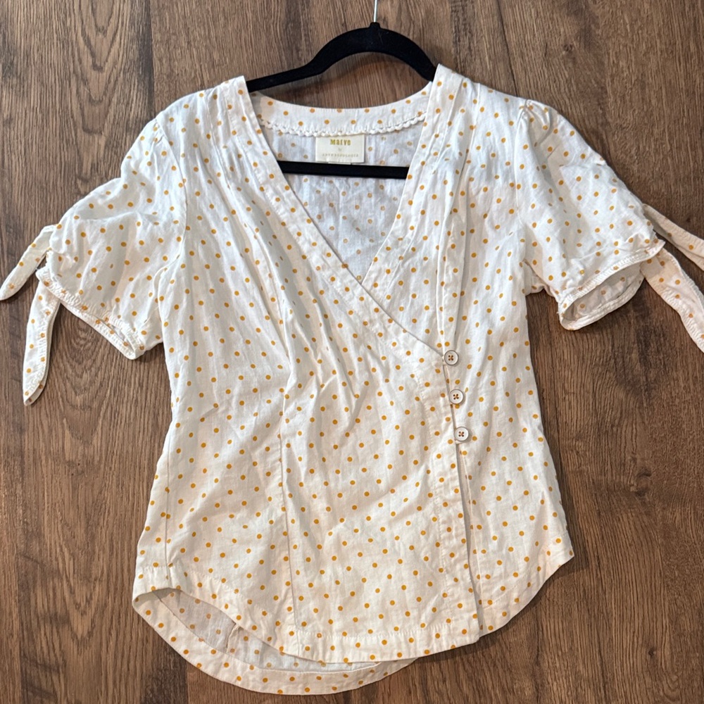 Maeve Cream and Yellow Linen blend top